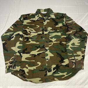 Vintage Five Brother Flannel Shirt Mens L Woodland Camo Hunter LS USA 80s